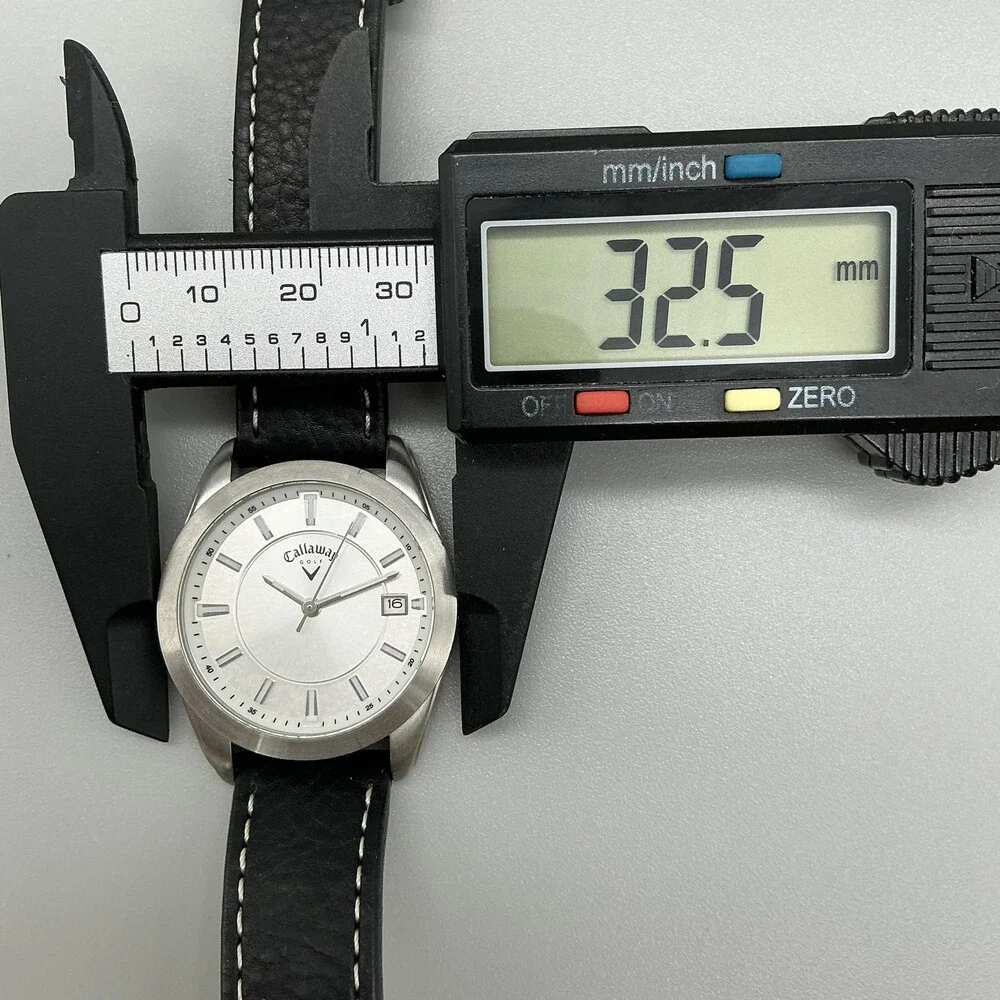 Callaway Golf Unisex Watch 33mm Silver Dial Black Leather Date 50m New Battery